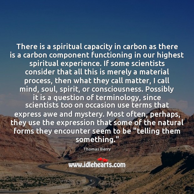 There is a spiritual capacity in carbon as there is a carbon Thomas Berry Picture Quote