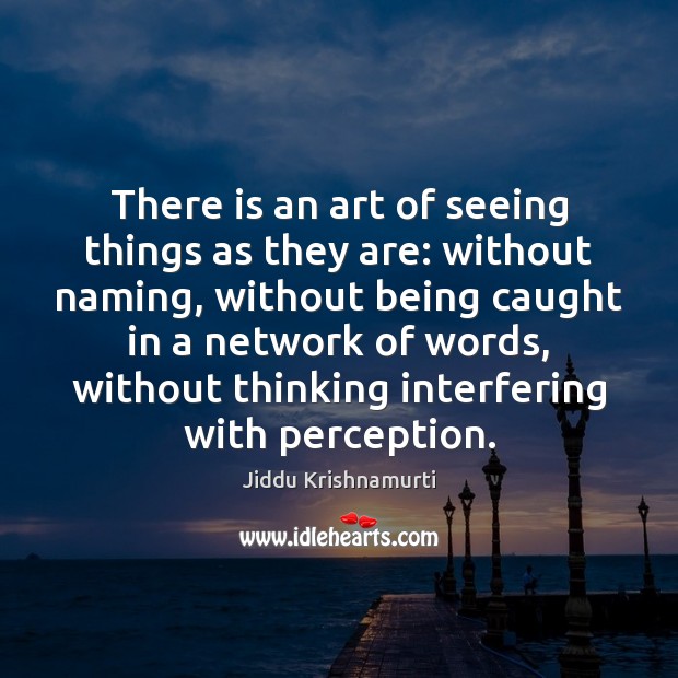 There is an art of seeing things as they are: without naming, Jiddu Krishnamurti Picture Quote
