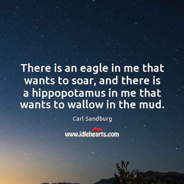 There is an eagle in me that wants to soar, and there is a hippopotamus in me Carl Sandburg Picture Quote