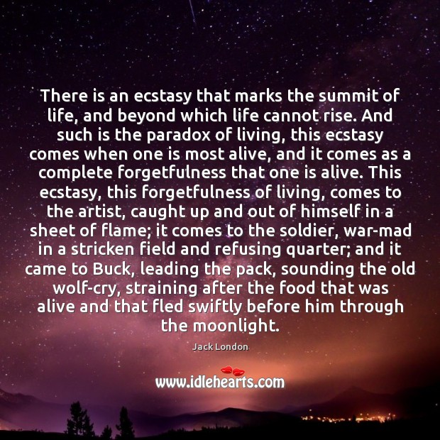 There is an ecstasy that marks the summit of life, and beyond Jack London Picture Quote