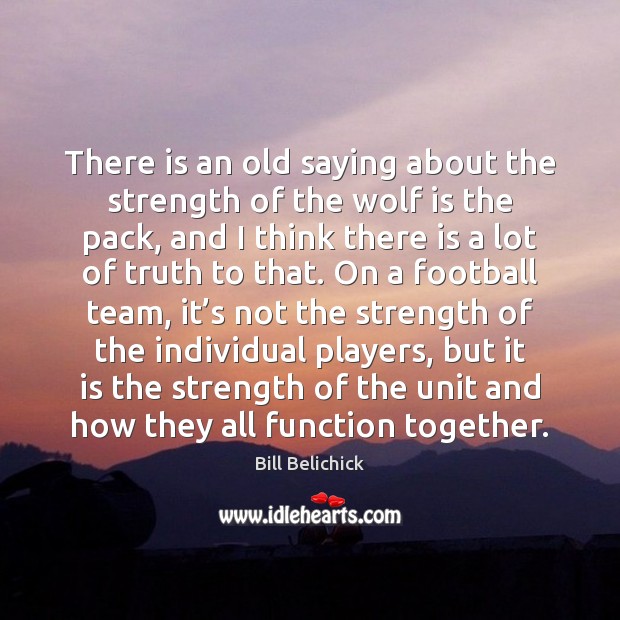 There is an old saying about the strength of the wolf is Bill Belichick Picture Quote