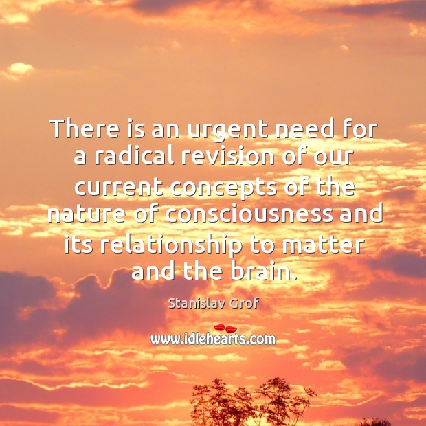There is an urgent need for a radical revision of our current concepts of the nature Stanislav Grof Picture Quote