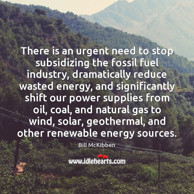 There is an urgent need to stop subsidizing the fossil fuel industry, Bill McKibben Picture Quote