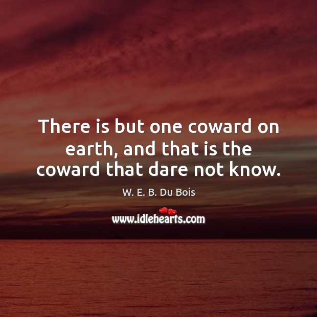 There is but one coward on earth, and that is the coward that dare not know. W. E. B. Du Bois Picture Quote