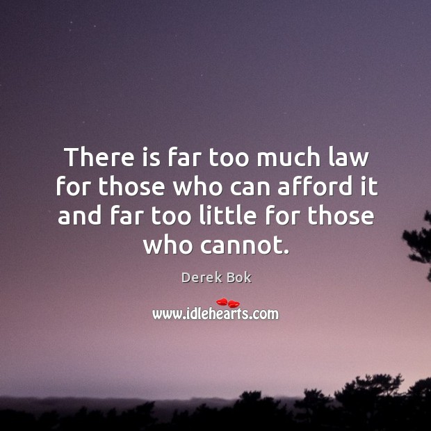 There is far too much law for those who can afford it and far too little for those who cannot. Derek Bok Picture Quote
