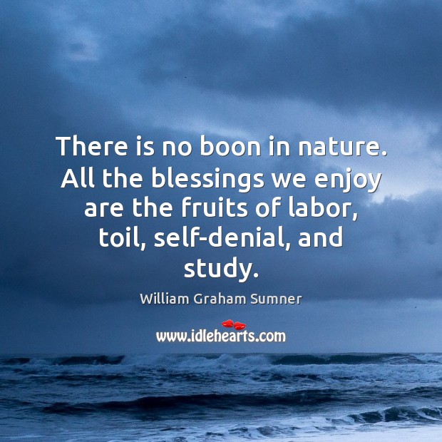 There is no boon in nature. All the blessings we enjoy are William Graham Sumner Picture Quote