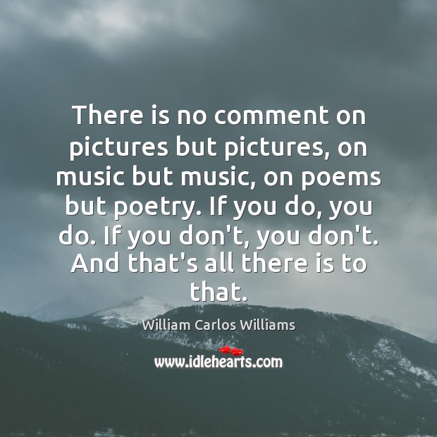 There is no comment on pictures but pictures, on music but music, William Carlos Williams Picture Quote