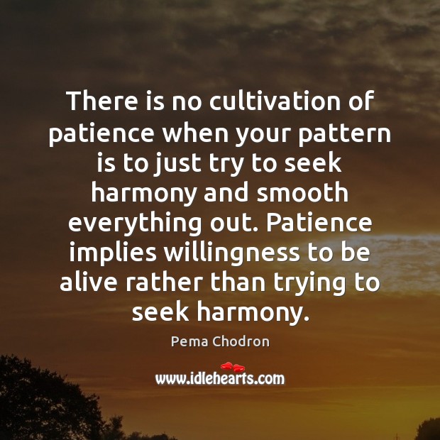 There is no cultivation of patience when your pattern is to just Pema Chodron Picture Quote
