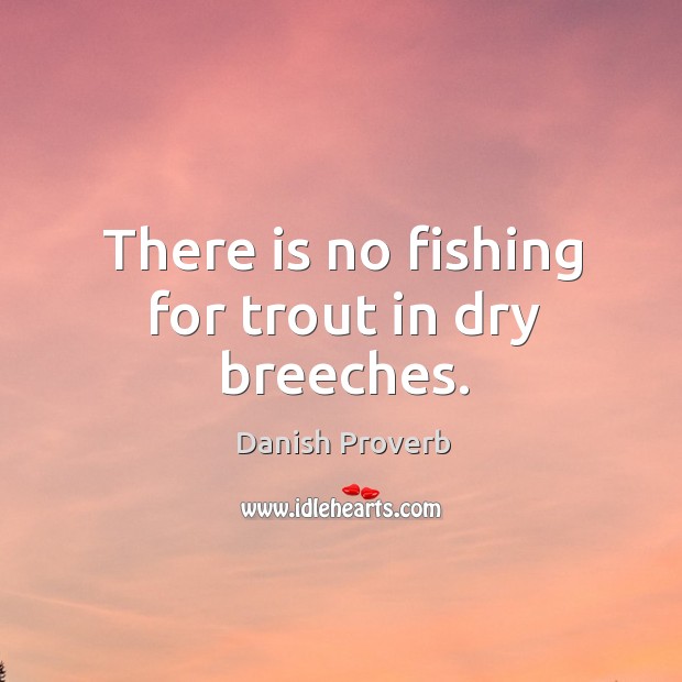 There is no fishing for trout in dry breeches. Danish Proverbs Image