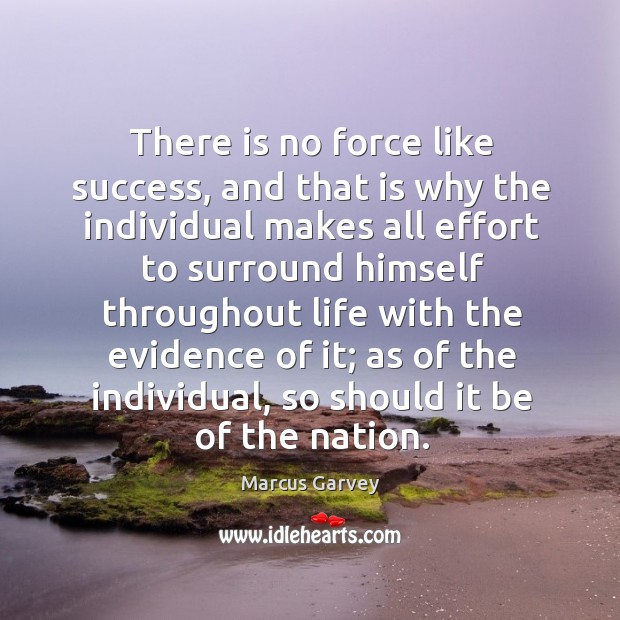There is no force like success, and that is why the individual makes all effort to surround Marcus Garvey Picture Quote