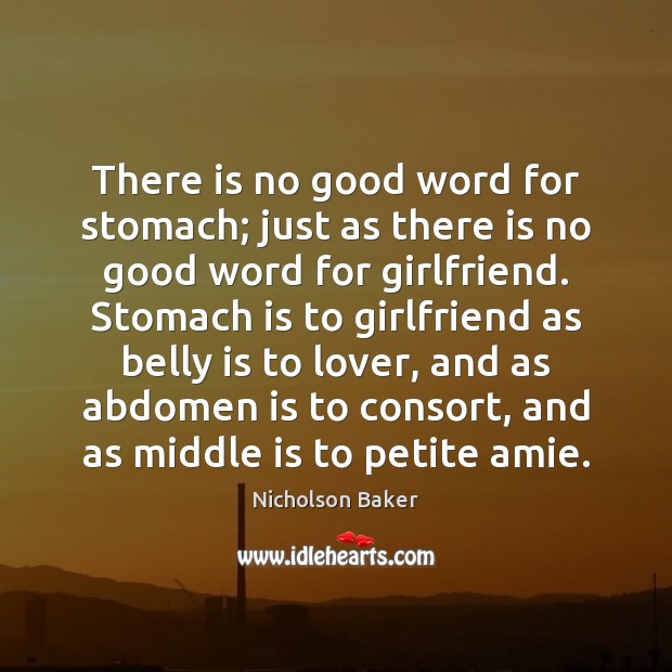 There is no good word for stomach; just as there is no Nicholson Baker Picture Quote