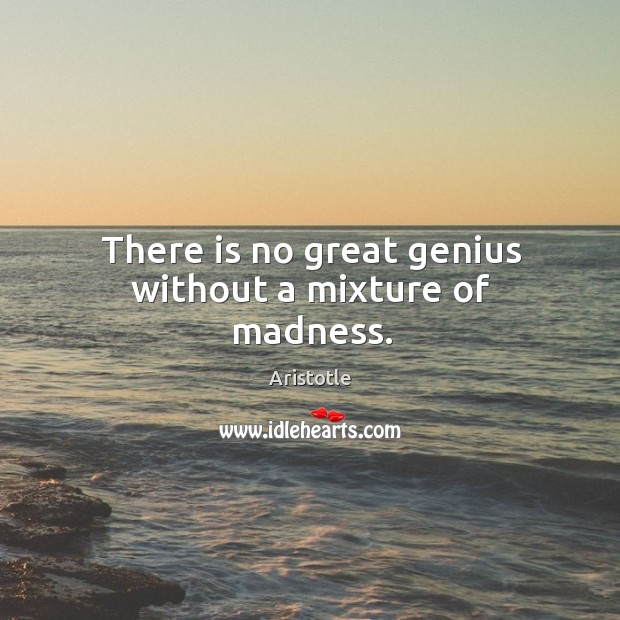 There is no great genius without a mixture of madness. Aristotle Picture Quote