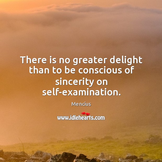 There is no greater delight than to be conscious of sincerity on self-examination. Image