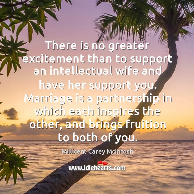 There is no greater excitement than to support an intellectual wife and have her support you. Millicent Carey McIntosh Picture Quote