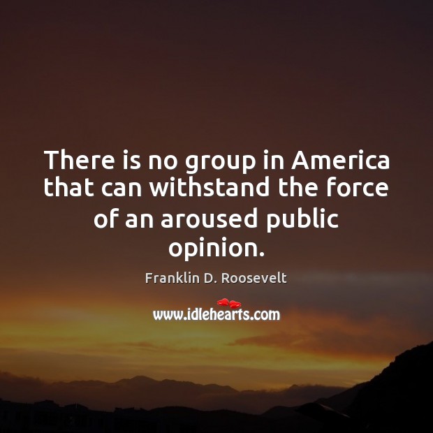 There is no group in America that can withstand the force of an aroused public opinion. Franklin D. Roosevelt Picture Quote