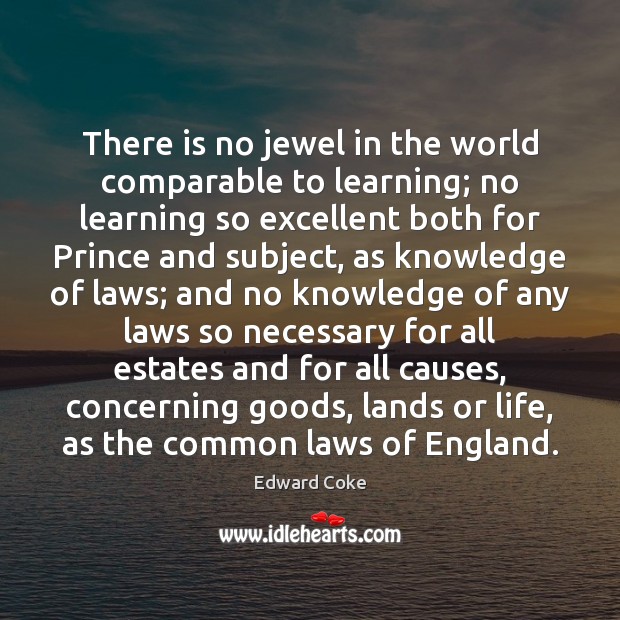 There is no jewel in the world comparable to learning; no learning Edward Coke Picture Quote