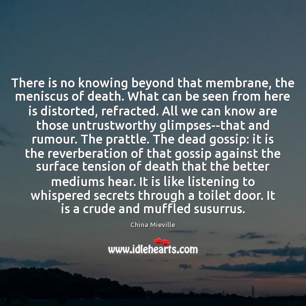 There is no knowing beyond that membrane, the meniscus of death. What China Mieville Picture Quote