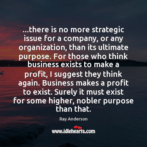 …there is no more strategic issue for a company, or any organization, Ray Anderson Picture Quote