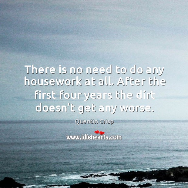 There is no need to do any housework at all. After the first four years the dirt doesn’t get any worse. Image