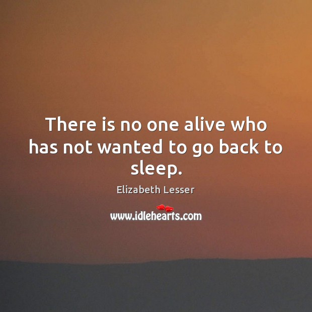 There is no one alive who has not wanted to go back to sleep. Elizabeth Lesser Picture Quote