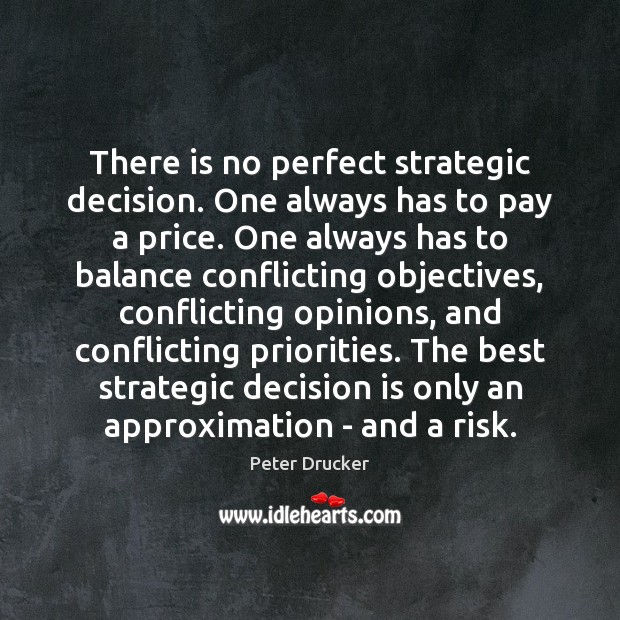 There is no perfect strategic decision. One always has to pay a Peter Drucker Picture Quote