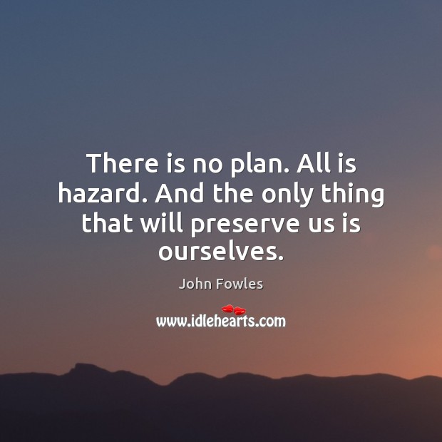 There is no plan. All is hazard. And the only thing that will preserve us is ourselves. John Fowles Picture Quote