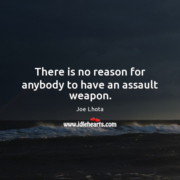 There is no reason for anybody to have an assault weapon. Joe Lhota Picture Quote