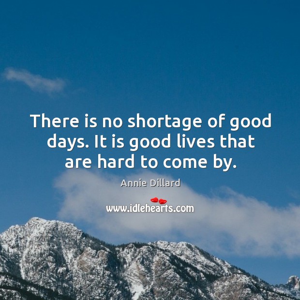 There is no shortage of good days. It is good lives that are hard to come by. Annie Dillard Picture Quote