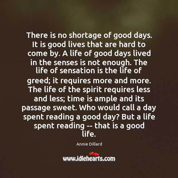 There is no shortage of good days. It is good lives that Annie Dillard Picture Quote