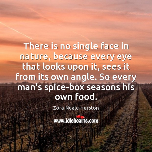 There is no single face in nature, because every eye that looks Zora Neale Hurston Picture Quote