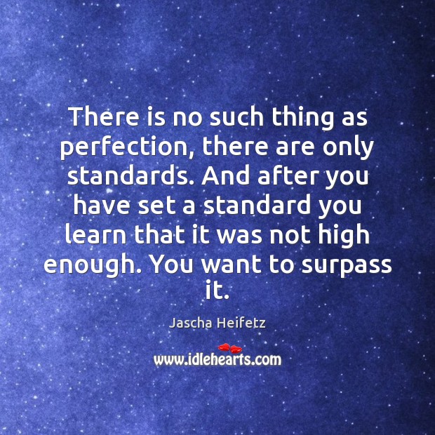 There is no such thing as perfection, there are only standards. And Jascha Heifetz Picture Quote