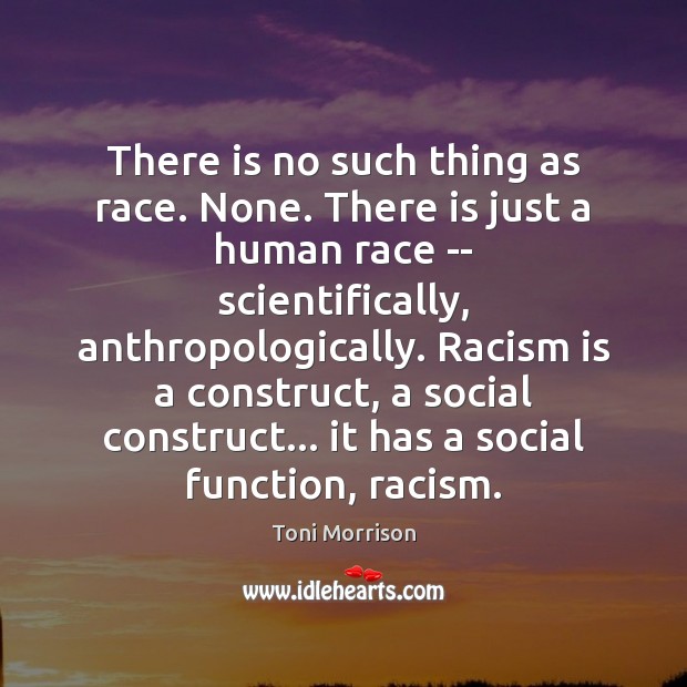 There is no such thing as race. None. There is just a Toni Morrison Picture Quote