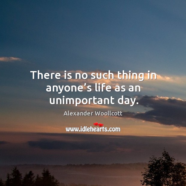 There is no such thing in anyone’s life as an unimportant day. Alexander Woollcott Picture Quote