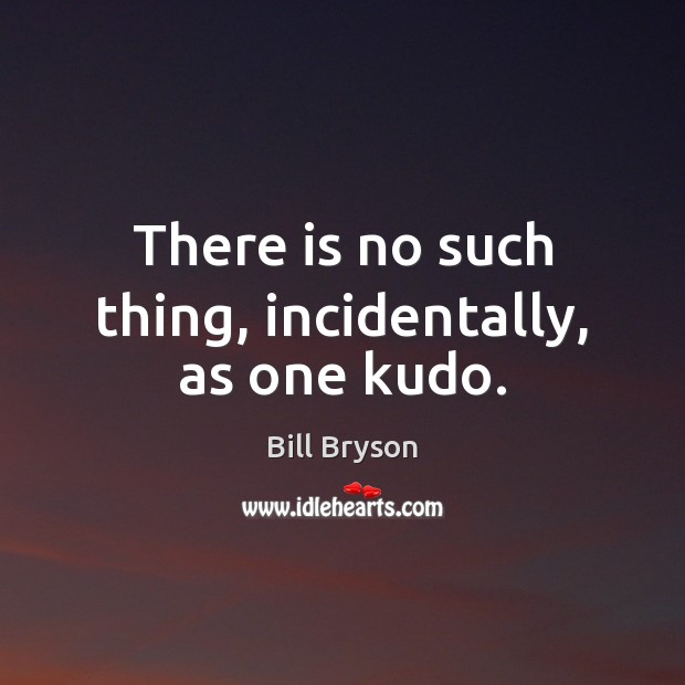 There is no such thing, incidentally, as one kudo. Bill Bryson Picture Quote