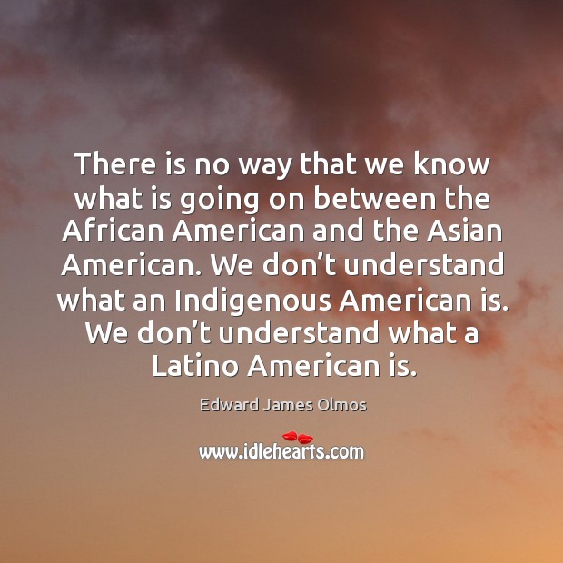 There is no way that we know what is going on between the african american and the asian american. Edward James Olmos Picture Quote