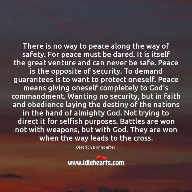 There is no way to peace along the way of safety. For Dietrich Bonhoeffer Picture Quote