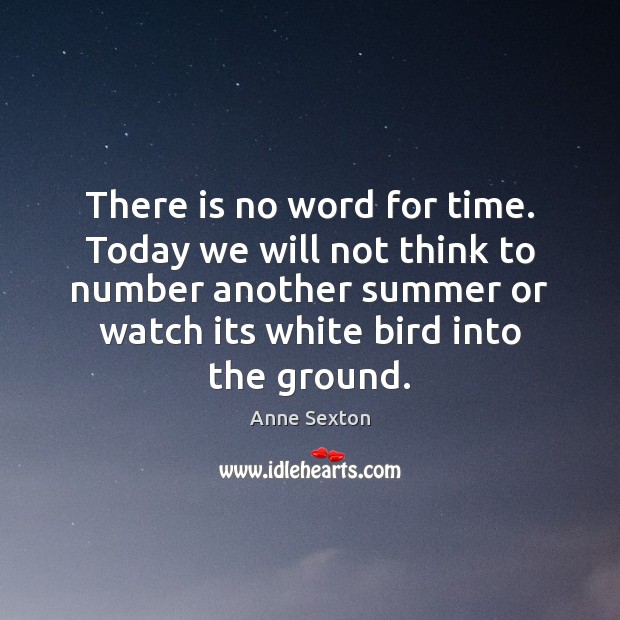 There is no word for time. Today we will not think to Anne Sexton Picture Quote