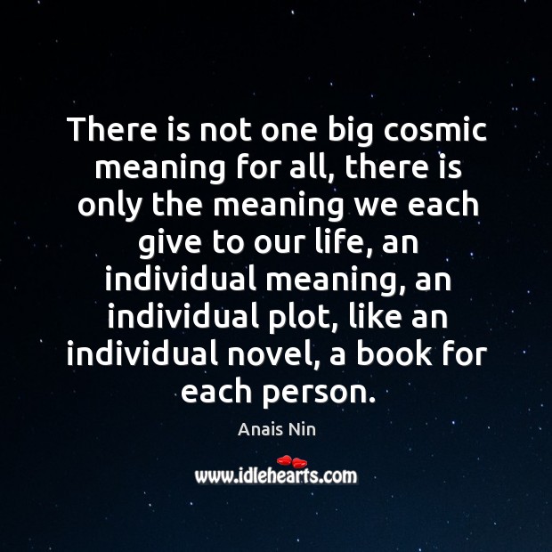 There is not one big cosmic meaning for all, there is only the meaning we each give to our life Anais Nin Picture Quote