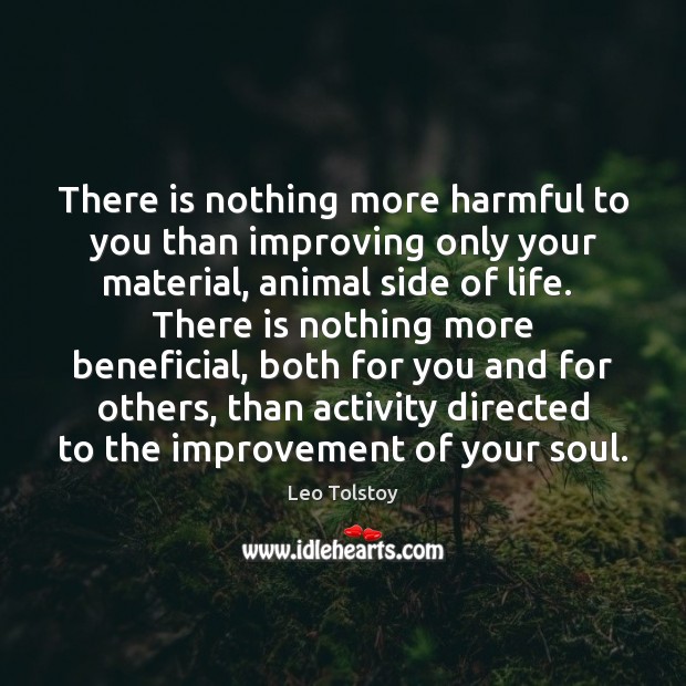 There is nothing more harmful to you than improving only your material, Leo Tolstoy Picture Quote