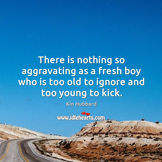 There is nothing so aggravating as a fresh boy who is too old to ignore and too young to kick. Kin Hubbard Picture Quote