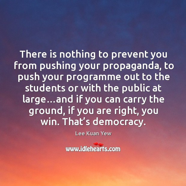 There is nothing to prevent you from pushing your propaganda, to push Lee Kuan Yew Picture Quote