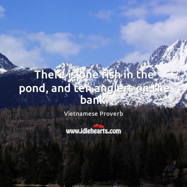 There is one fish in the pond, and ten anglers on the bank. Vietnamese Proverbs Image