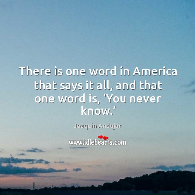There is one word in america that says it all, and that one word is, ‘you never know.’ Joaquin Andujar Picture Quote