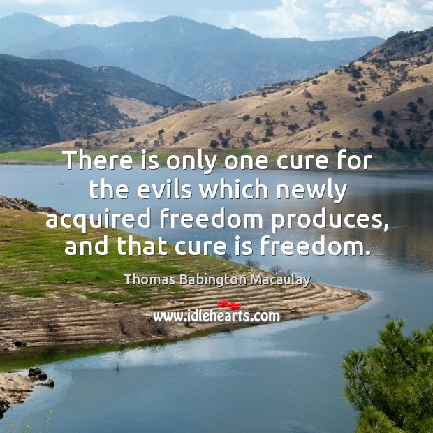 There is only one cure for the evils which newly acquired freedom produces, and that cure is freedom. Thomas Babington Macaulay Picture Quote