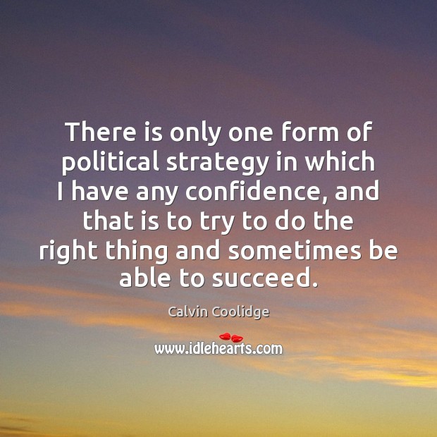 There is only one form of political strategy in which I have Calvin Coolidge Picture Quote