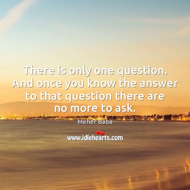 There is only one question. And once you know the answer to Meher Baba Picture Quote