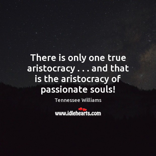 There is only one true aristocracy . . . and that is the aristocracy of passionate souls! Tennessee Williams Picture Quote