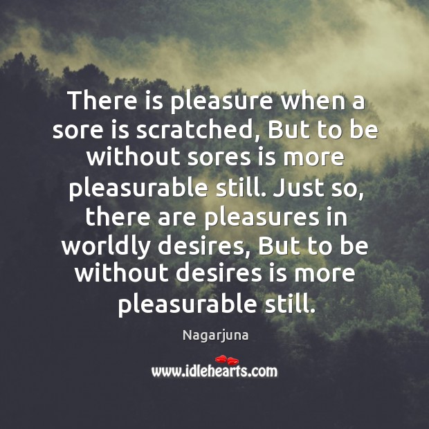 There is pleasure when a sore is scratched, but to be without sores is more pleasurable still. Nagarjuna Picture Quote