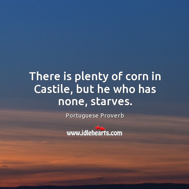 There is plenty of corn in castile, but he who has none, starves. Portuguese Proverbs Image