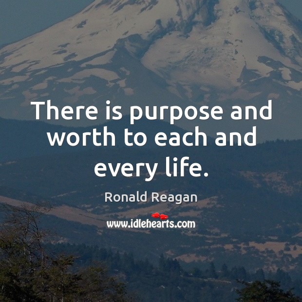 There is purpose and worth to each and every life. Ronald Reagan Picture Quote